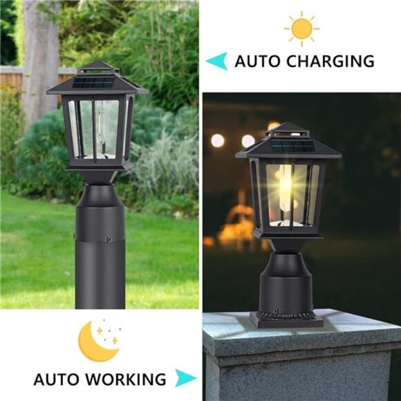 Metal Solar Post Lights 2 Pack, Solar Post Cap Light, Solar Lamp Post for Pole - Picture 2 of 14